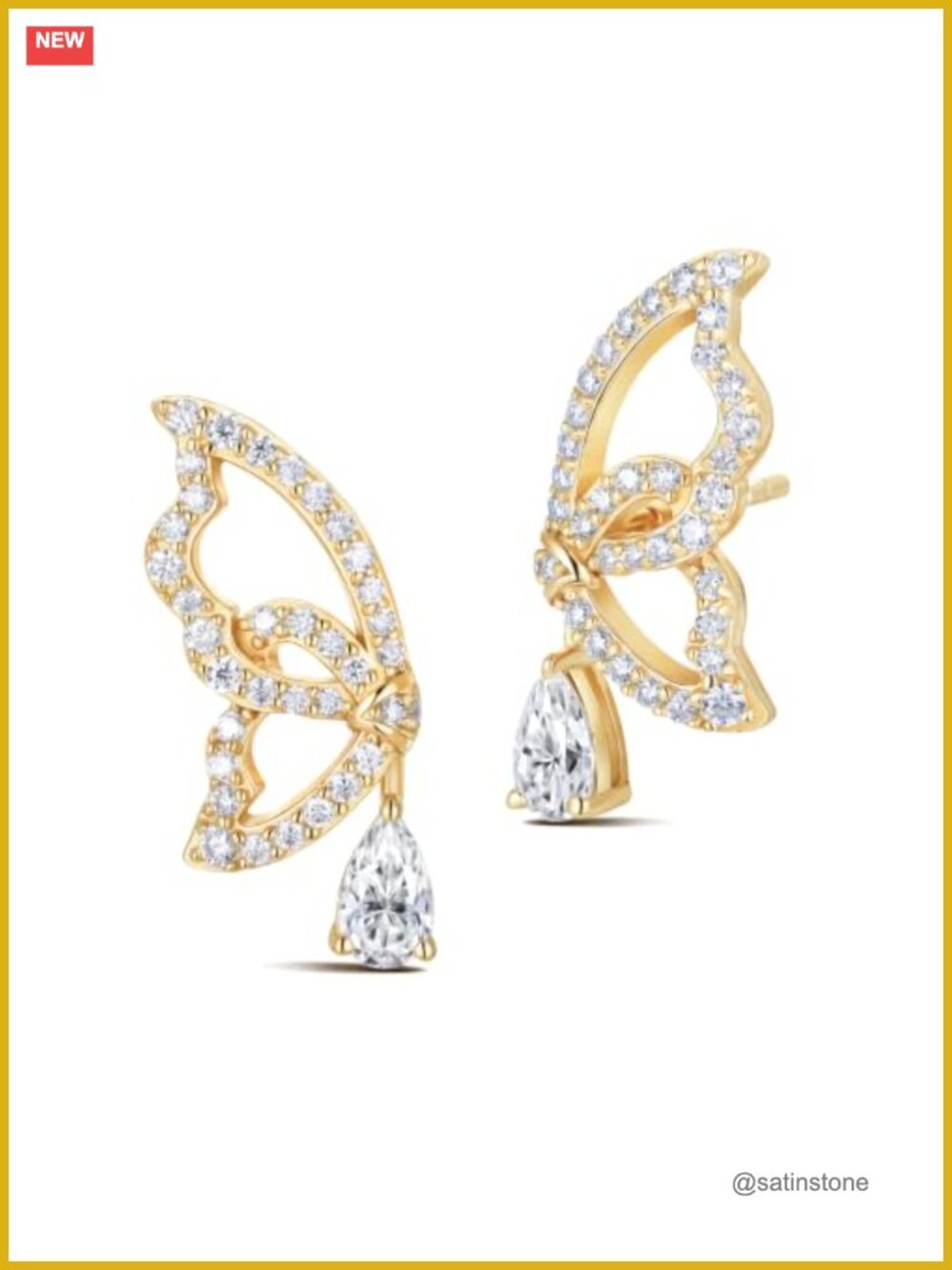 Moissanite Butterfly Half Wing Stud Earrings Sterling Silver